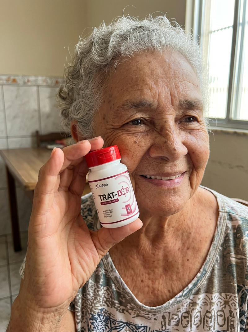 senhora segurando trat dor